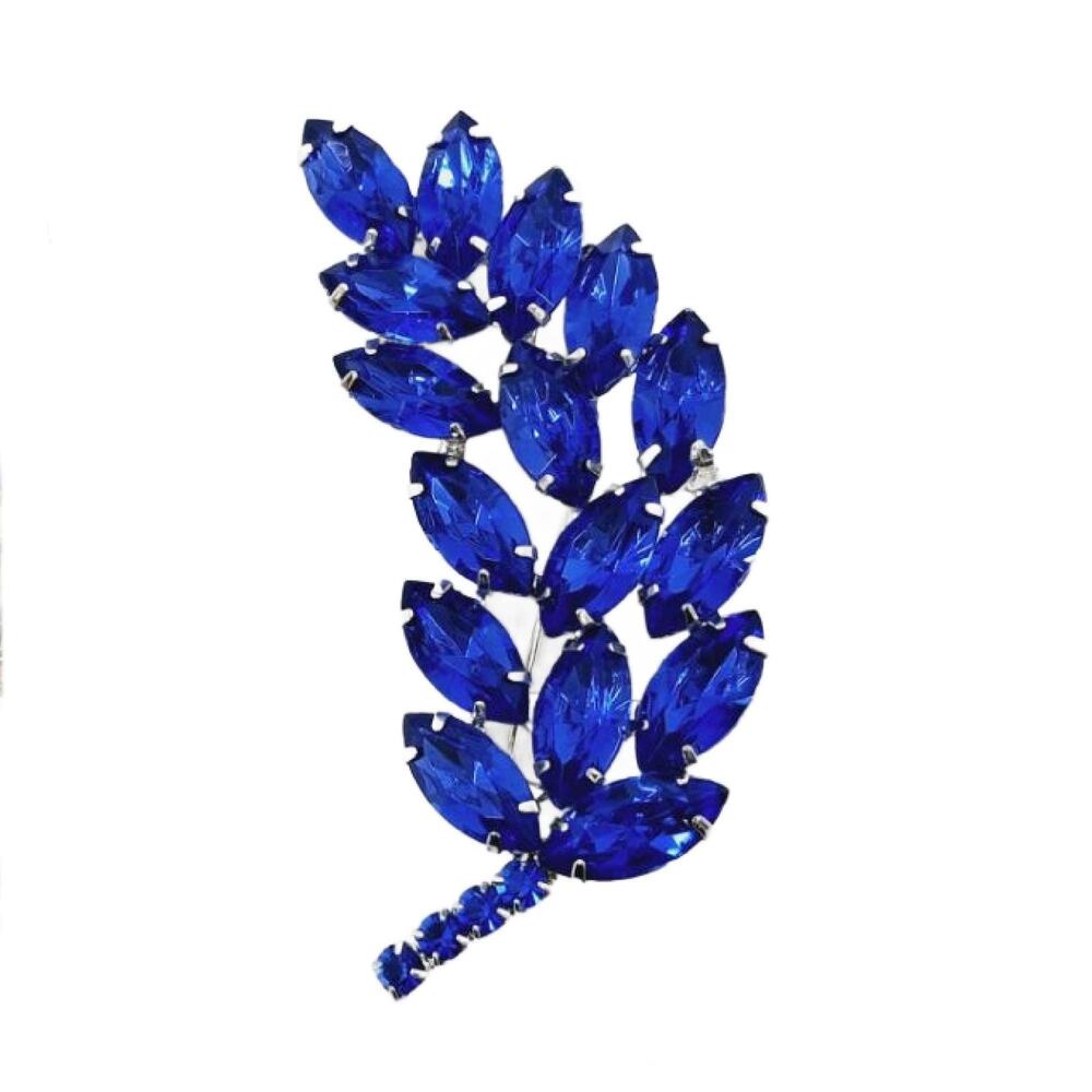 Vintage Blue Crystal Brooch, 2" Long